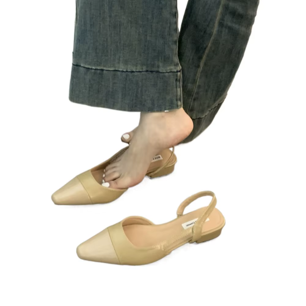 Sandales Baotou à talon bas couleur nude pour femme