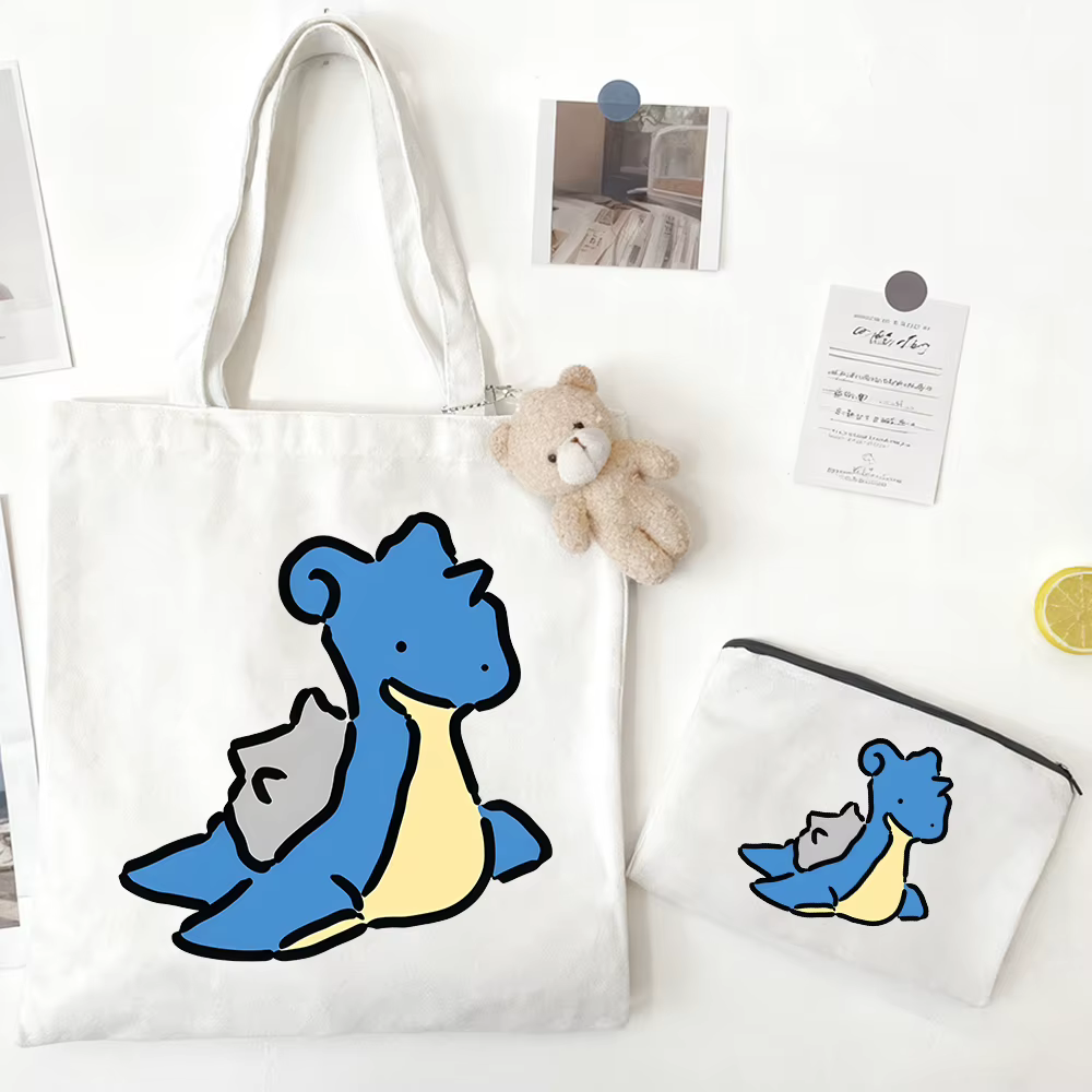 Sac en toile kawaii Pokemon Gengar Charizard Jigglypuff, 3 pièces/ensemble, sac de shopping de grande capacité avec figurines d'anime, cadeau
