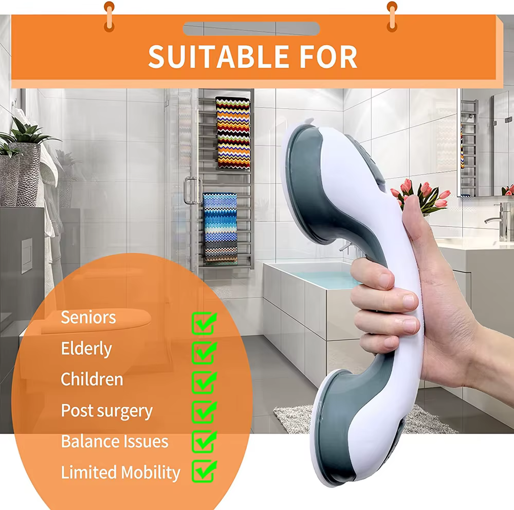 Barre d'appui de salle de bain, poignée de douche, barre de traction, super adhérence, double verrouillage, ventouse de sécurité, support antidérapant pour toilettes