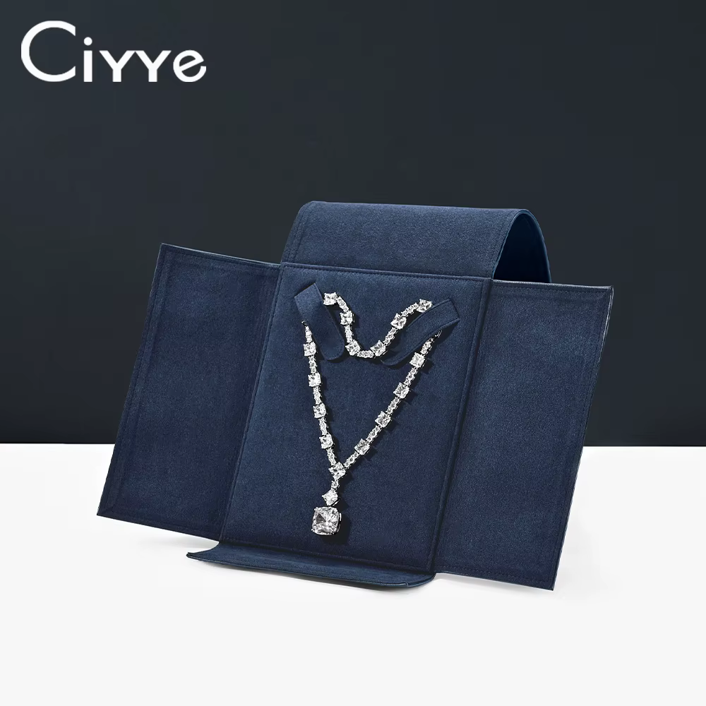 Ciyye PU cuir bleu collier sac bijoux sac de rangement collier de mariage bijoux cadeau sac collier boîte-cadeau bijoux stockage accessoires