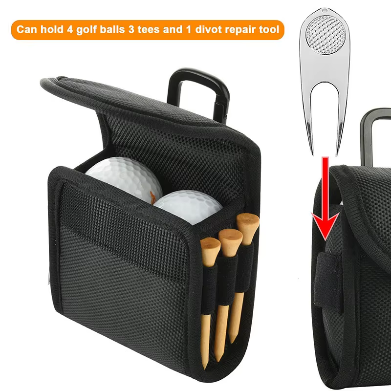 Sac à balles de golf, sac de rangement multifonctionnel avec crochet, emballage portable pour balles, supports pour balles, outils, sac de taille pour extérieur