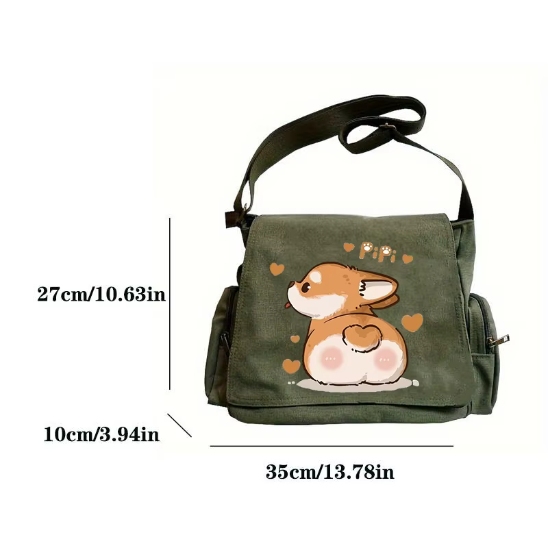 Sac à bandoulière imprimé Corgi pour femmes, sac à Message à poches multiples, sac de livre pour étudiants