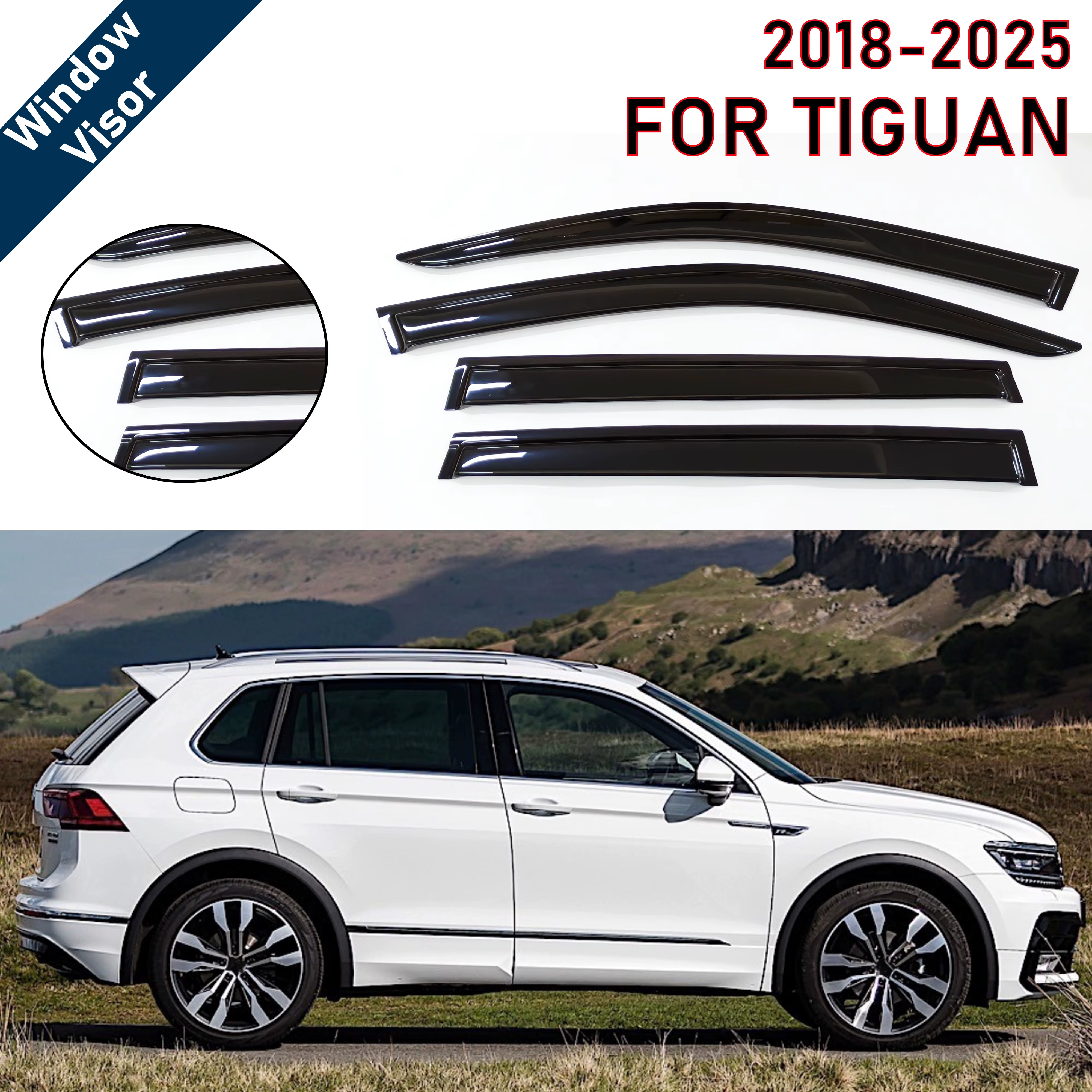 Pare-soleil pour Volkswagen Tiguan 2018-2025 |   4 déflecteurs de vent et de pluie |   Accessoire pare-soleil pour voiture