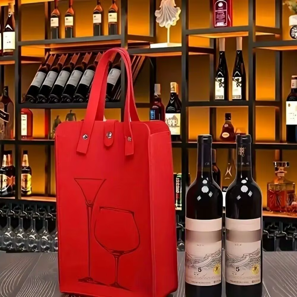 Sac à vin rouge en feutre portable