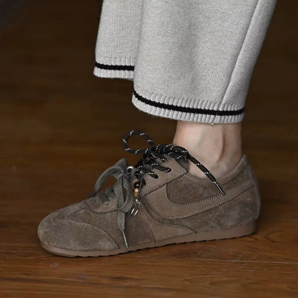 Chaussures de sport décontractées pour femmes, style allemand, rétro, à semelle souple et confortable, polyvalentes, à semelle plate, en cuir véritable