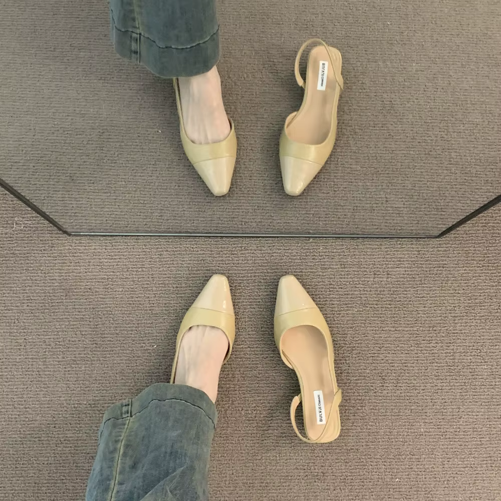 Sandales Baotou à talon bas couleur nude pour femme