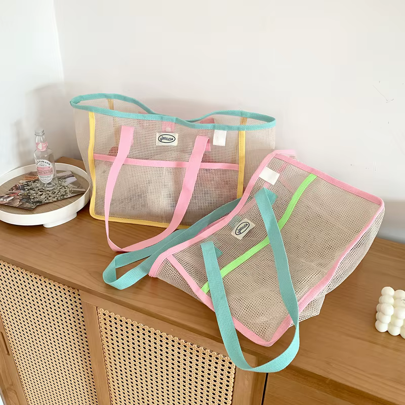 Sac à main d'été en maille transparente respirante pour femmes, sac à main de douche de plage en plein air, sacs de plage de grande capacité, fourre-tout de natation Portable