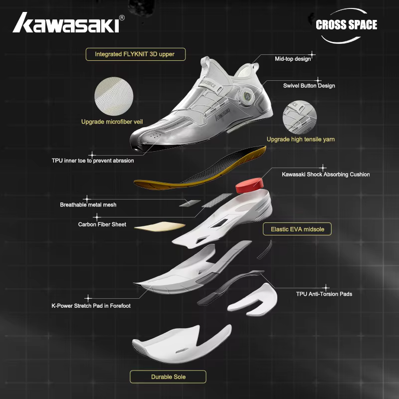 Kawasaki CROSS SPACE MID 2.0 chaussures de Badminton amélioré absorbant les chocs bouton automatique chaussures de Sport professionnelles hommes 2024 nouveau