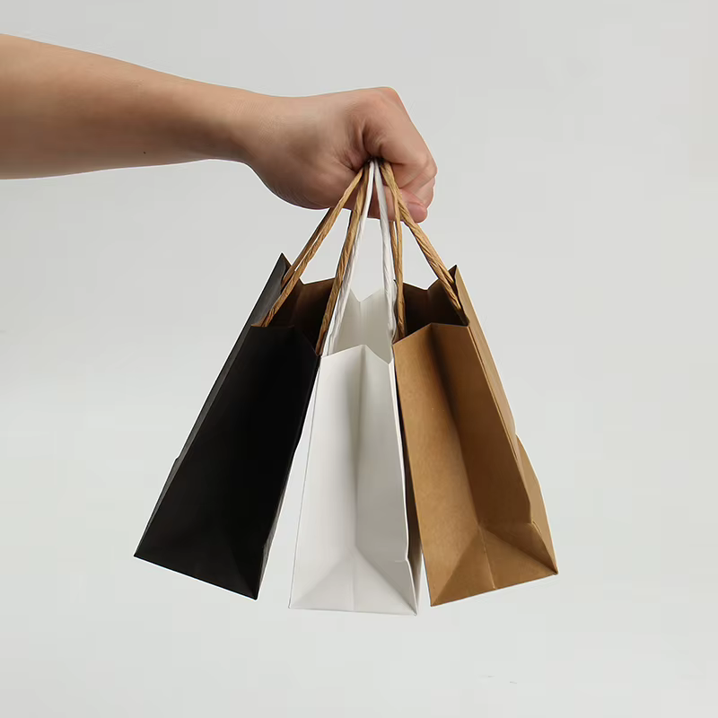 Mini sacs en papier kraft avec poignées, petite taille marron/blanc/noir - Vente en gros pour l'épicerie, le commerce de détail, les cadeaux de fête, la présentation de bijoux