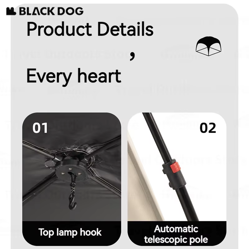 Tente dôme BLACKDOG, auvent, abri solaire, imperméable, UPF100+, ouverture rapide, fixation, protection solaire pour le camping en plein air, bâche de protection, équipement de camping