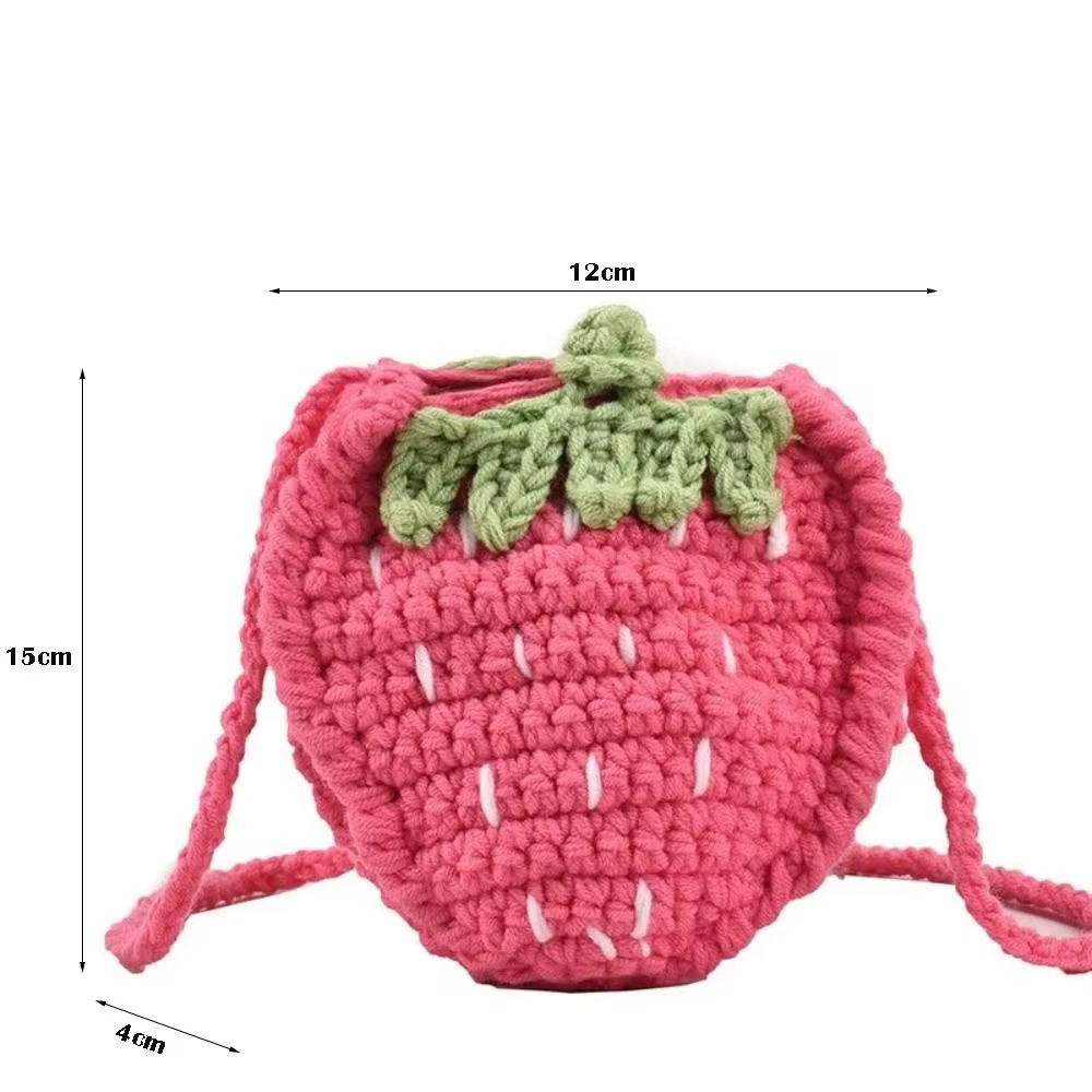 Sac à bandoulière fraise fait à la main, Mini sac à bandoulière Design tissé bicolore, fil au Crochet, Mini taille, sac tissé au Crochet pour femmes