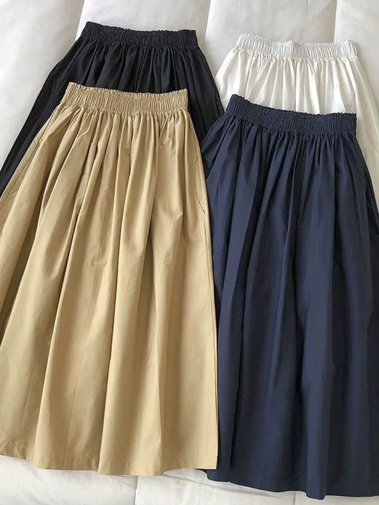 Jupe longue blanche pour femmes, taille haute, ligne a, longueur aux genoux, poches plissées, décontractées, élégantes, pour l'automne, 2025