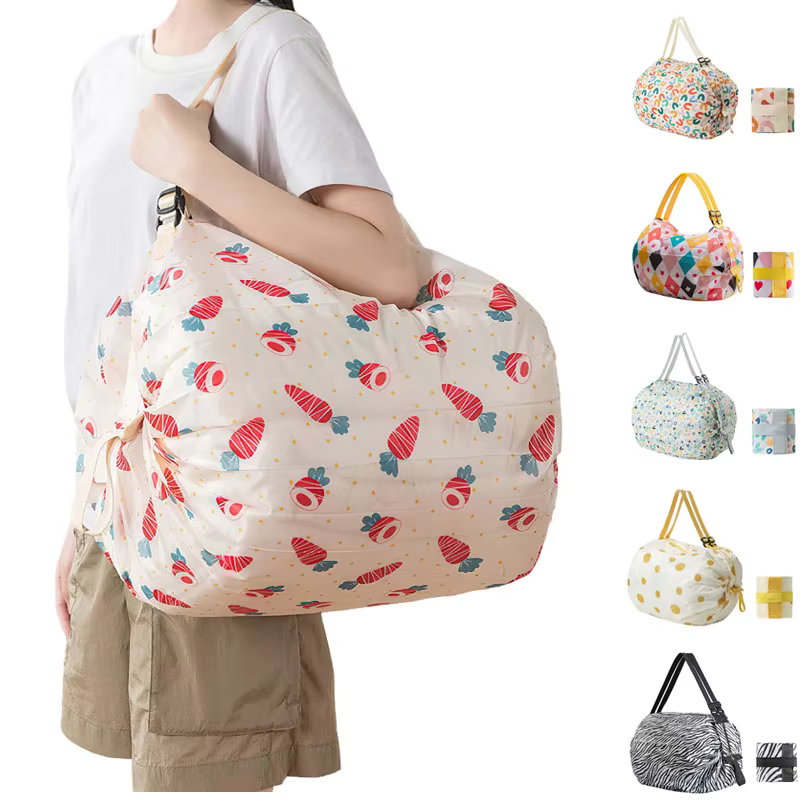 Grand sac de courses pliable, sac écologique réutilisable, paquet d'épicerie, sacs de rangement de jouets de plage, pochette d'épaule imprimée chat citron, fourre-tout