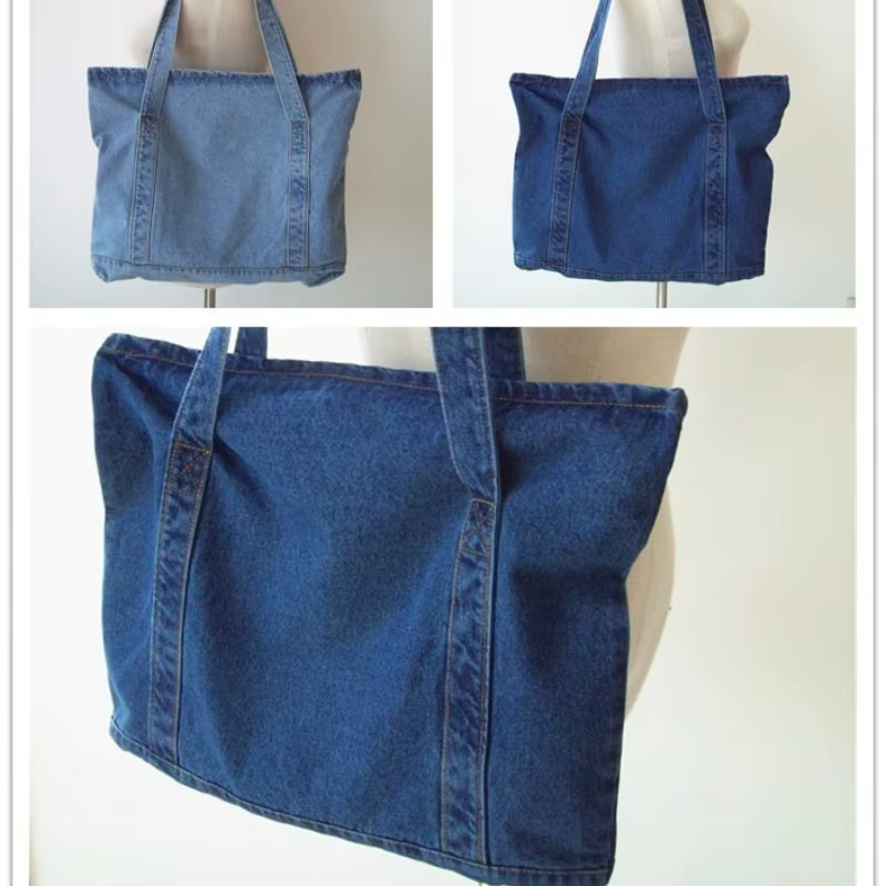 Sac à bandoulière grande capacité en jean pour femme