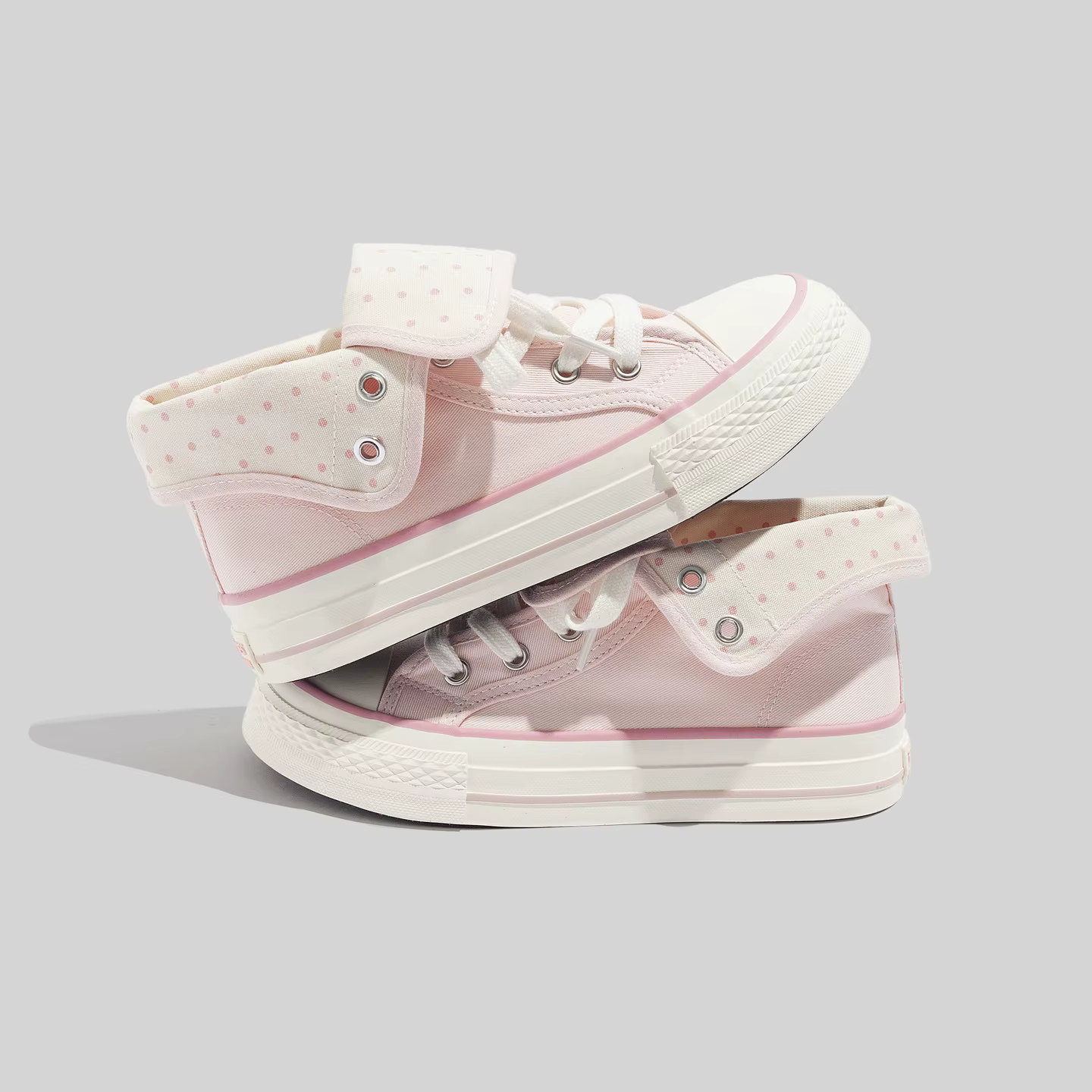 Belle 2026 Chaussures en toile de printemps à pois mode pour femme, montantes, polyvalentes, à plateforme et semelle épaisse rehaussante, décontractées