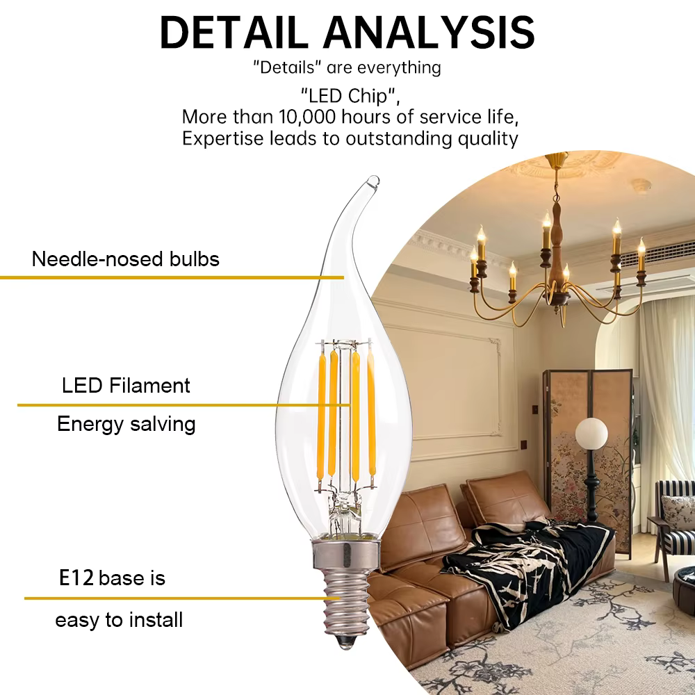 E12 E14 LED lustre ampoule 60W équivalent rétro candélabre ampoules 6000K 2700K blanc chaud 480LM lampes d'éclairage en verre clair