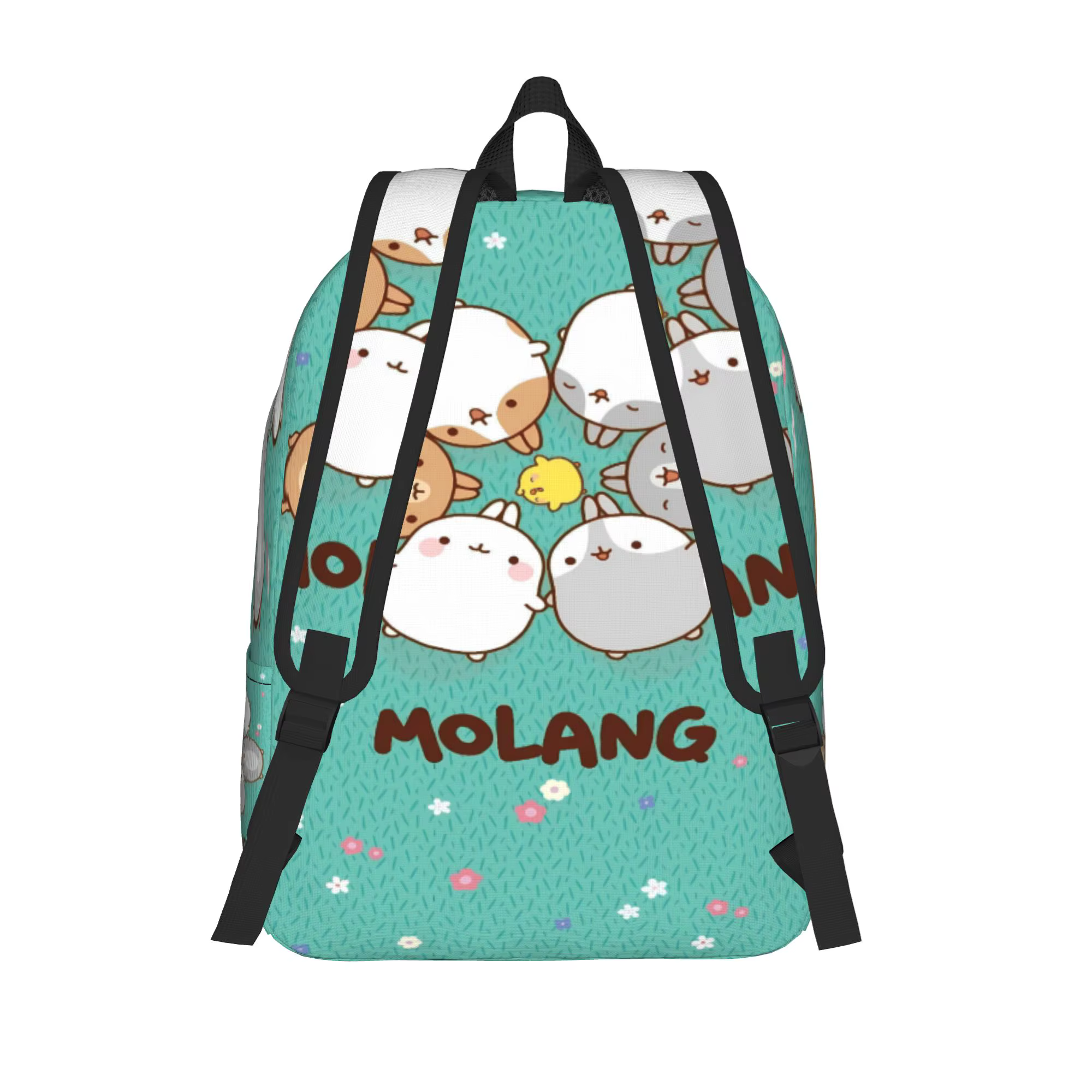 Sac à dos de dessin animé amusant Molang pour adolescents, sacs à dos durables en polyester, sacs d'école Kawaii, sac à dos coloré pour l'entraînement