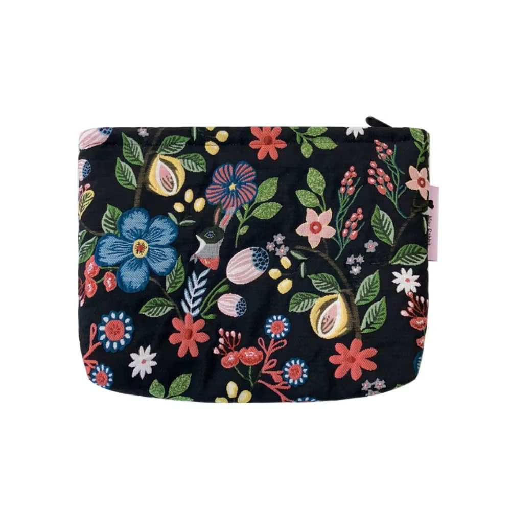 Pochette cosmétique brodée en toile, style coréen, grande capacité, sac de rangement jacquard, trousse de maquillage portable à fermeture éclair, pour l'extérieur