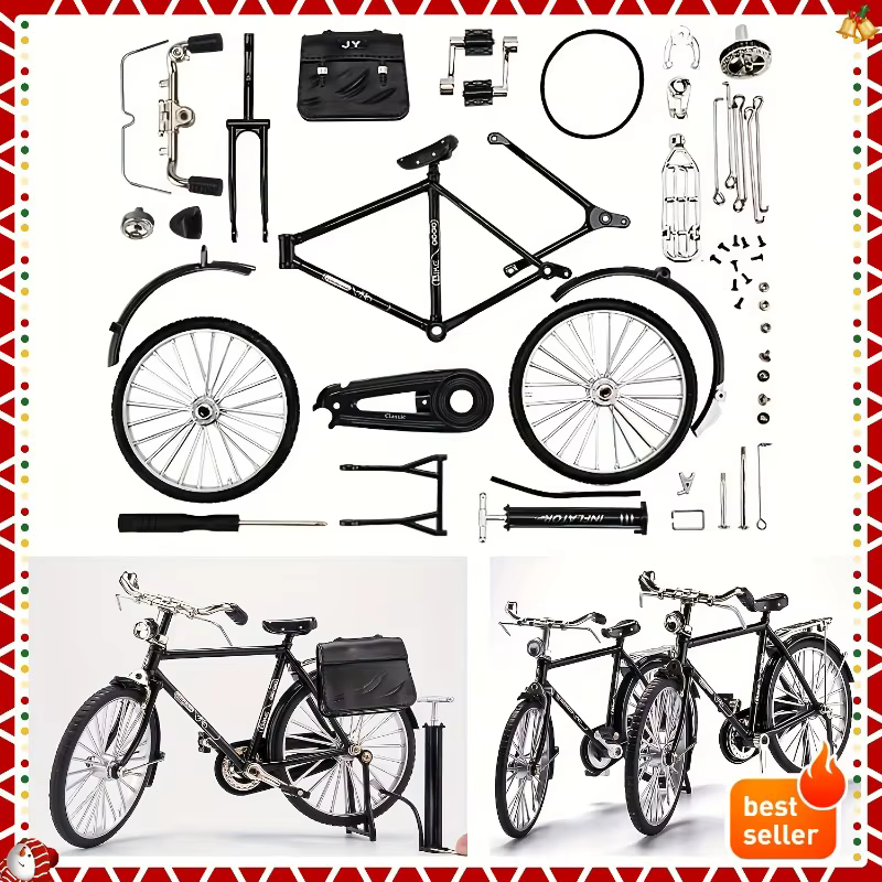 Kit de modèle de vélo vintage – avec pompe et bagages, cadeau idéal pour les collectionneurs et la décoration du bureau à domicile