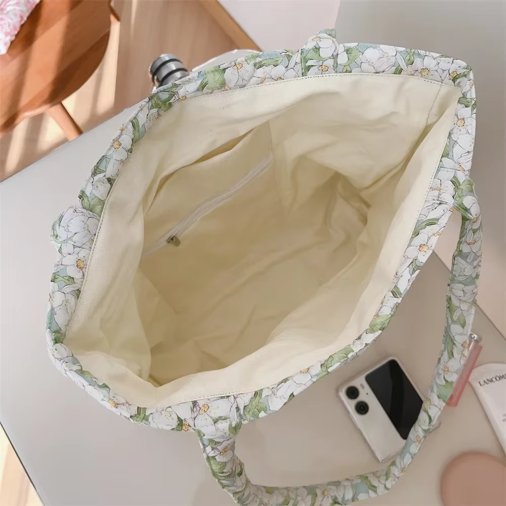 Sac à Main en Coton à Motif Floral pour Femme, Fourre-Tout Chic, Bouffant, à Poignée Supérieure, Matelassé, Rembourré, de Styliste, 2025