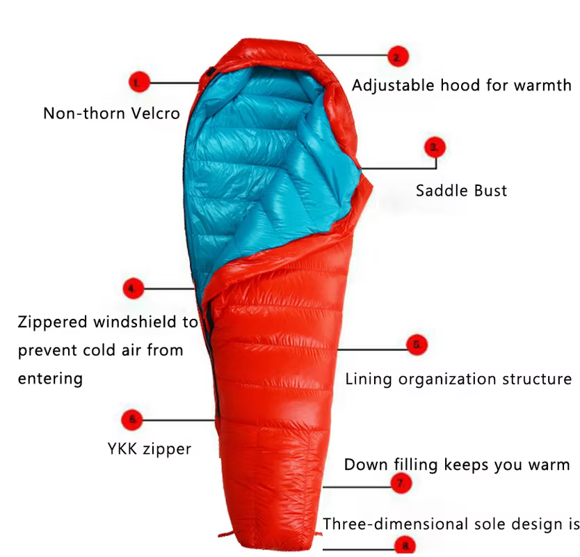 Sac de couchage de camping ultraléger pour l'extérieur, rempli de duvet d'oie chaud, style maman adulte, sac de couchage de voyage, camping, randonnée