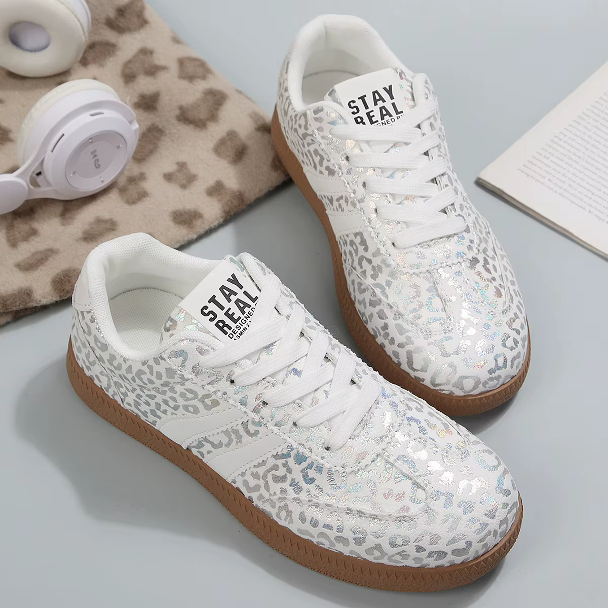 Chaussures de sport décontractées grande taille à imprimé léopard