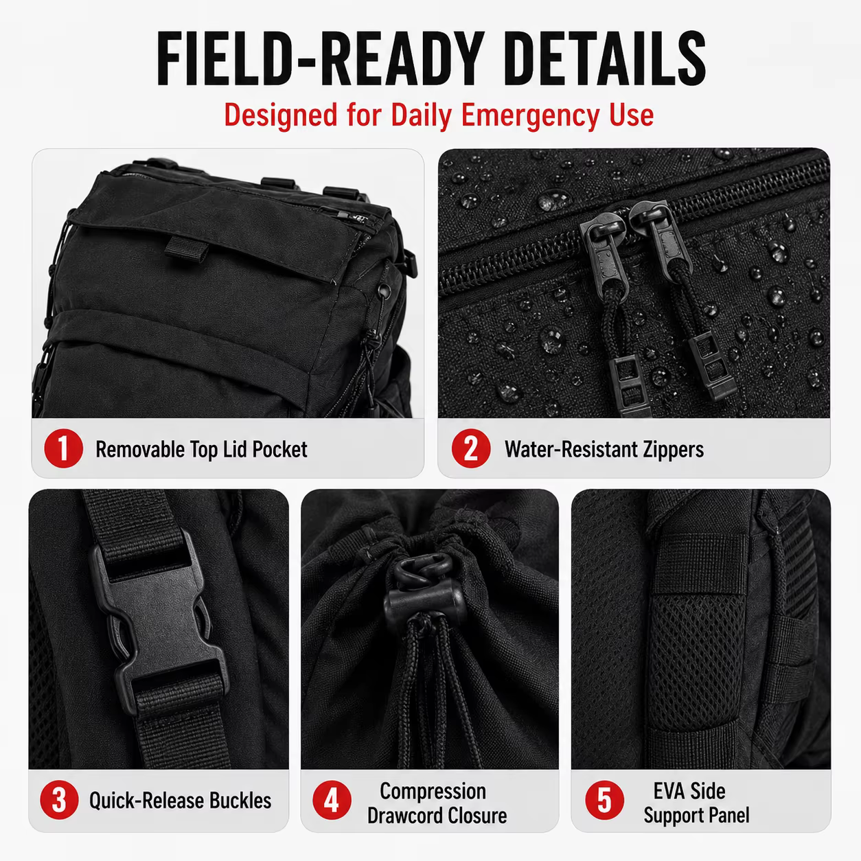 Sac à dos de rangement pour équipement de lutte contre les incendies, noir, extensible, sac de secours d'urgence avec bandes réfléchissantes, organisateur multi-poches pour la lutte contre les incendi