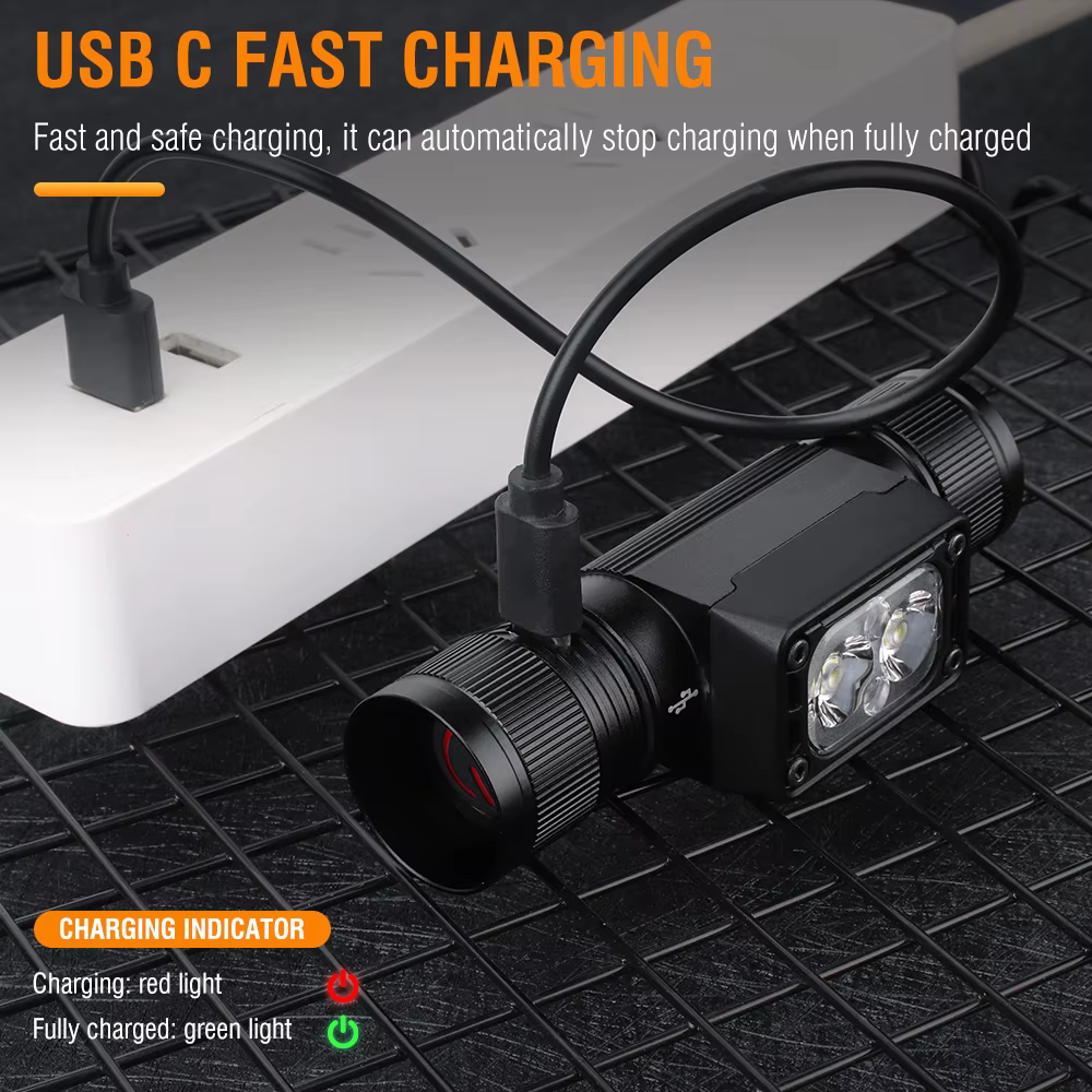 BORUiT HP330 3 * LED lampe frontale 1200LM puissant type-c rechargeable phare étanche Camping pêche tête torche lanterne