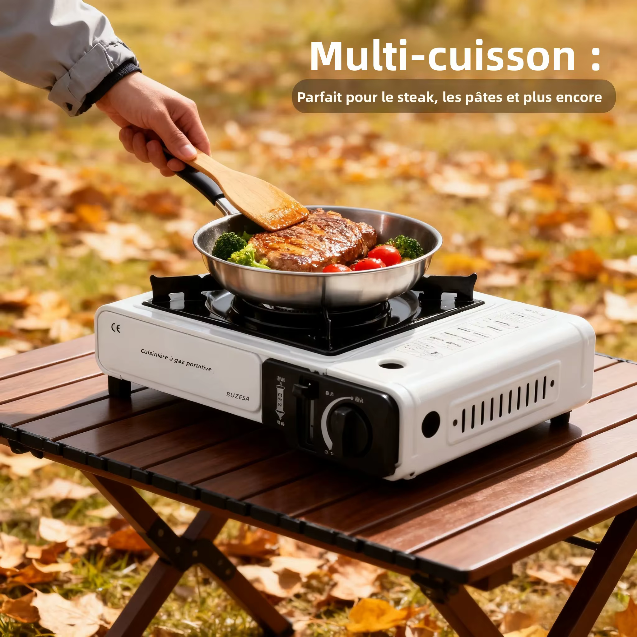 Réchaud à gaz portable pour l'extérieur, adapté au camping, au barbecue, à la randonnée, à la cuisine en plein air et à l'utilisation domestique, anneau coupe-vent non inclus