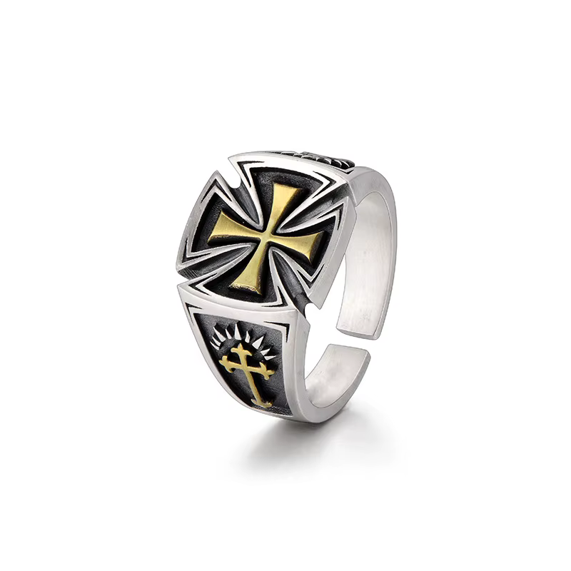 Bague rétro Croix de Guerre pour hommes, accessoires croisés, couleur argent, Punk gothique, anneau ouvert réglable Rock, bijoux unisexes faits à la main