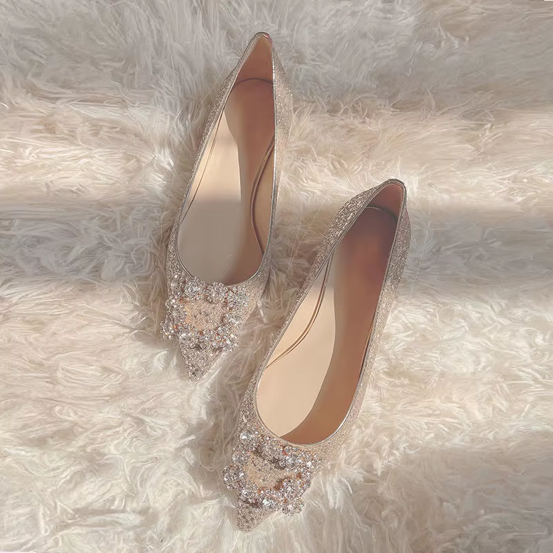 Mocassins à enfiler peu profonds scintillants pour femmes, chaussures de mariage, carré, cristal, pointu, Parker, appartements, confortables, Bling, Bling, 33-44
