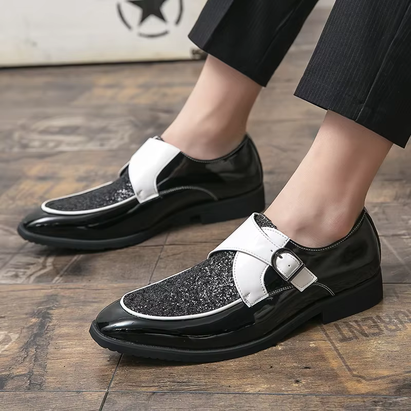 YEHENG Chaussures habillées à boucle dorée scintillante pour hommes