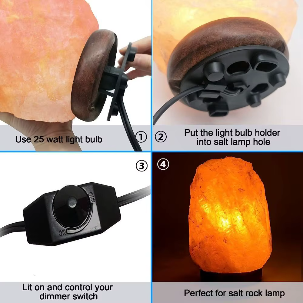 Fil de gradateur de lampe à sel avec base d'ampoule, interrupteur à gradateur, roche, E12, nouveau