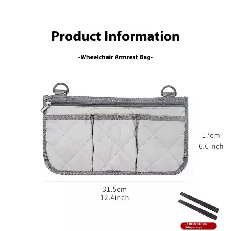 1 sac latéral pour accoudoir de chaise de plage avec bande réfléchissante ; Compatible avec fauteuil roulant, solution de rangement idéale pour la pêche et le camping.