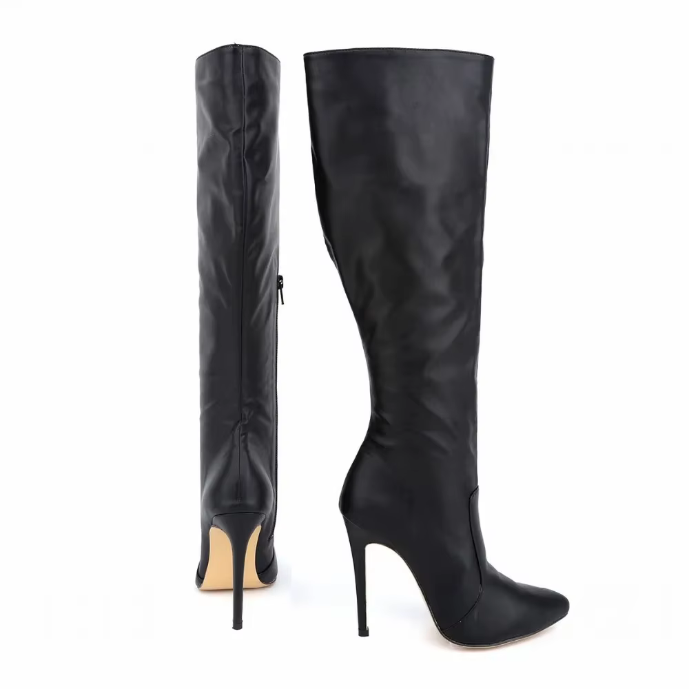 Nouvelles bottes pour femmes 2026, bottes d'hiver sexy longues au-dessus du genou, en cuir, bout pointu, boucle, fermeture éclair latérale, talons hauts, chaussures grande taille 35-42