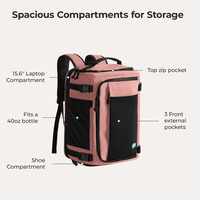 BAGSMART Sac à dos de voyage pour hommes et femmes avec compartiment à chaussures Sac à dos de compression pour avion Sac de cabine antivol étanche