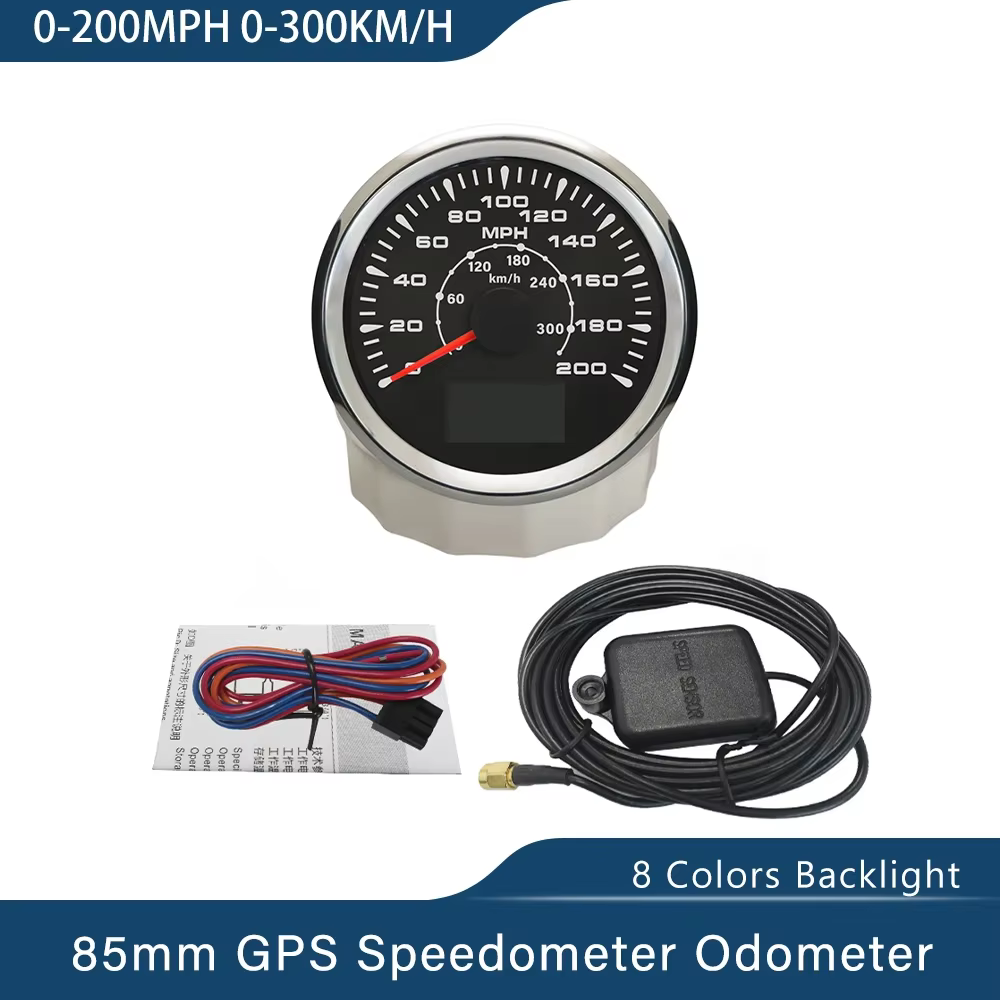 ELING 85mm GPS compteur de vitesse 0-35MPH 0-80MPH 0-160mph 0-200MPH kilométrique avec rétro-éclairage 8 couleurs pour voiture bateau moto