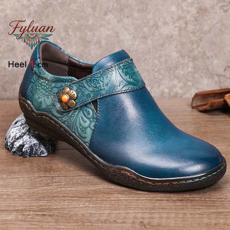 Chaussures plates pour femmes en cuir véritable