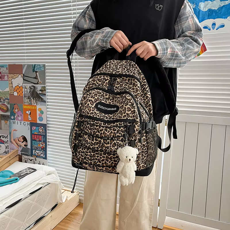 Sac à dos vintage à imprimé léopard