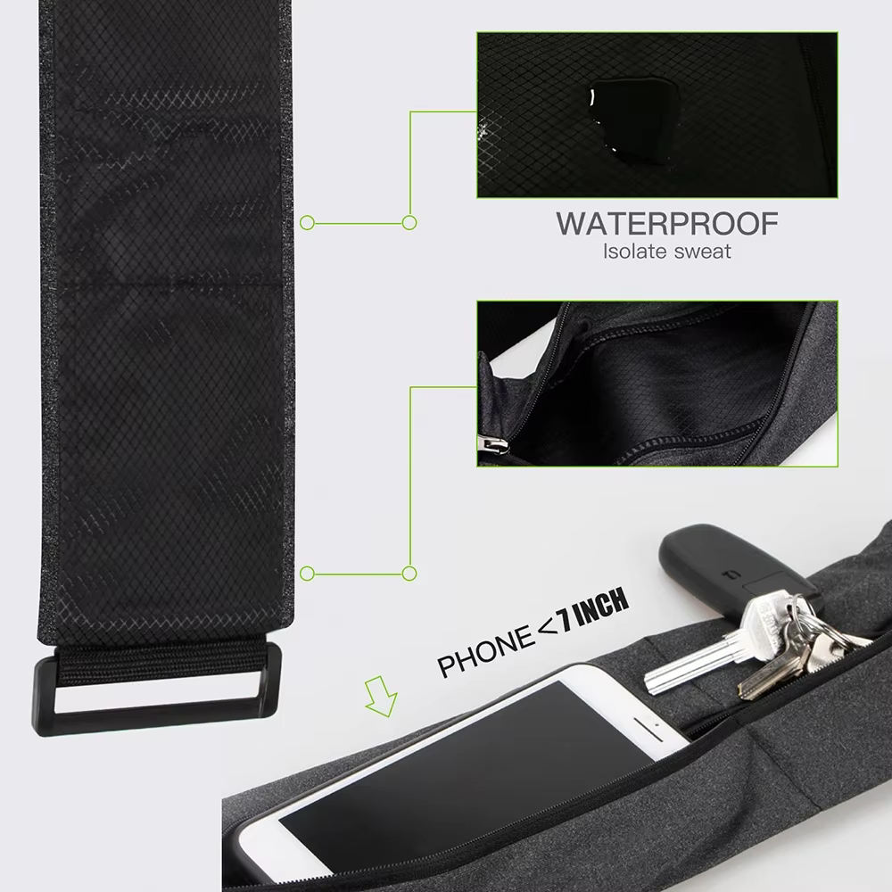 Sac de ceinture de course sur sentier, sac banane de fitness, ceinture élastique, poche à double fermeture éclair, sac de course, étui de téléphone de sport