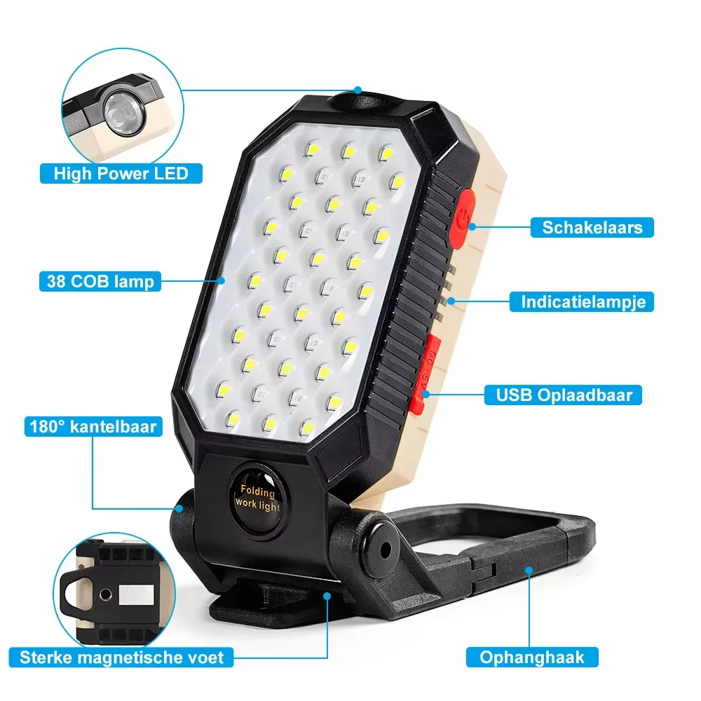 Projecteur de travail, lampe de poche éblouissante, batterie intégrée, affichage de la puissance d'aspiration magnétique, lampes de secours pour réparation automobile