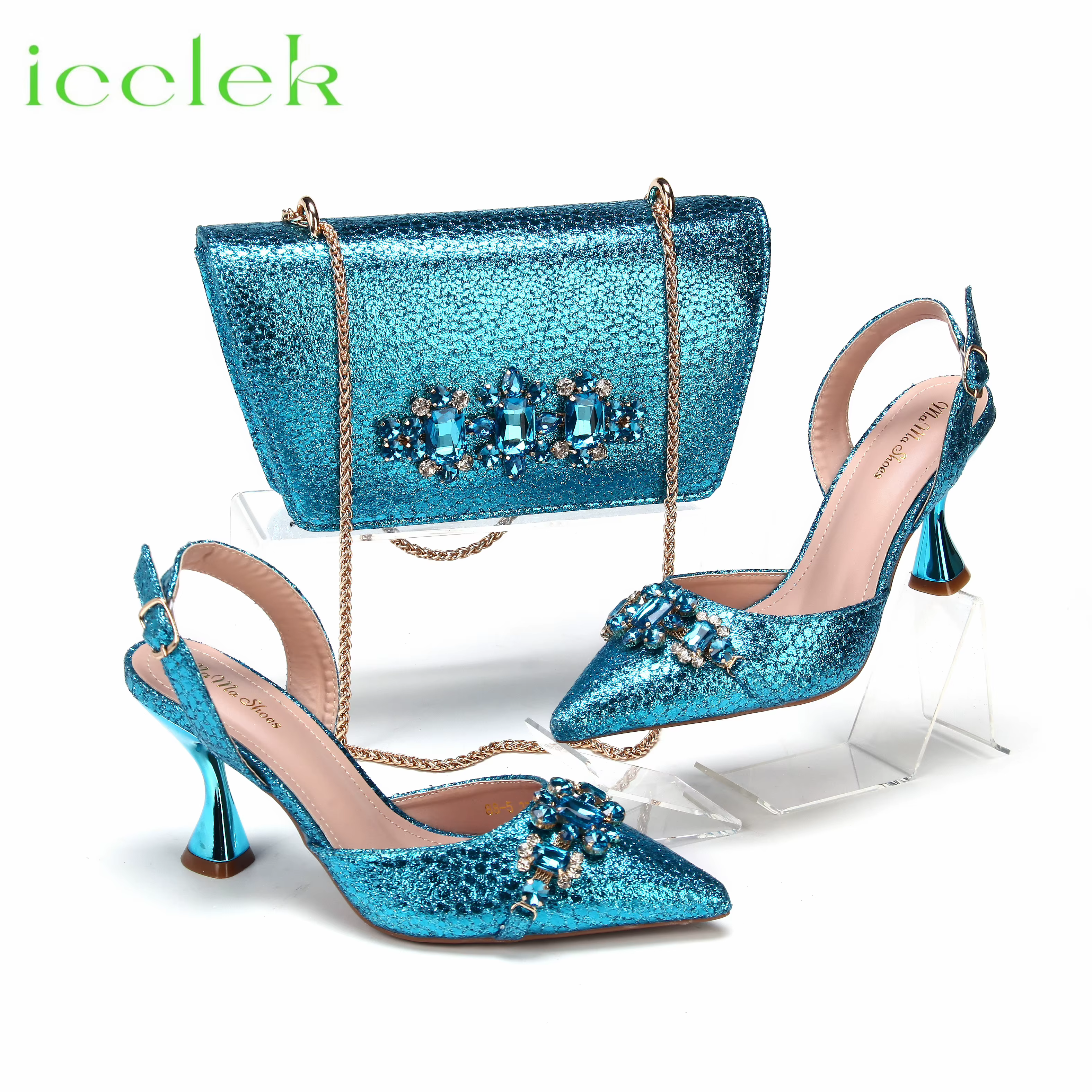 Ensemble de chaussures et de sacs bleu ciel assortis pour femmes nigérianes, talons pour fête, Design italien, Design INS de mariage, nouvelle collection