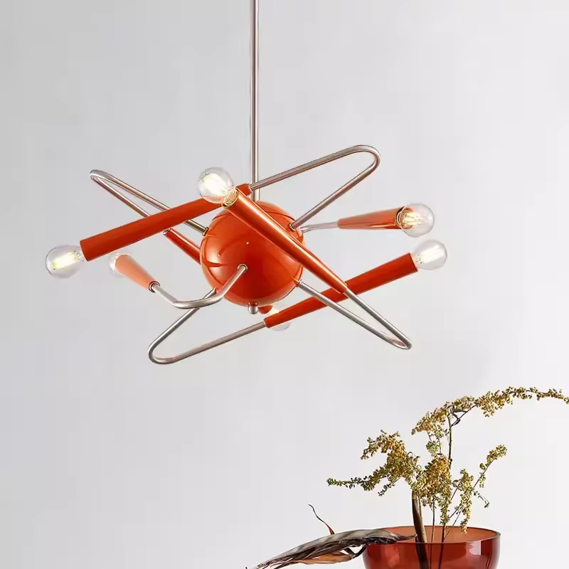 Plafonnier LED Sputnik Orange au Design Artistique, Éclairage d'Nik, Luminaire Décoratif de Plafond, Idéal pour un Salon, une Villa, une Salle à Manger ou une Chambre à Coucher
