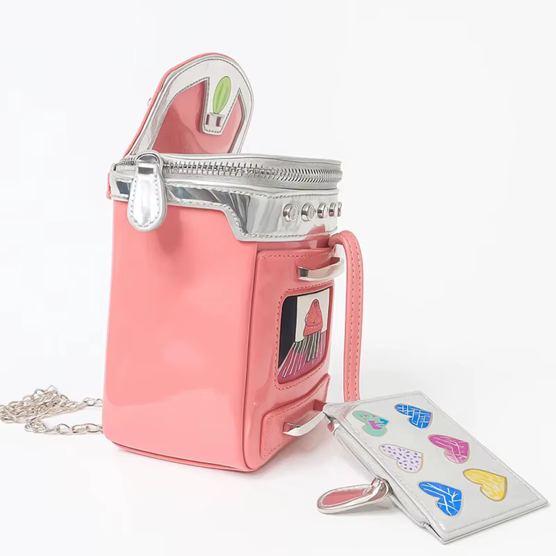 Sac de téléphone rose avec chaîne fine, sac à bandoulière Design, couleurs contrastées, sac en forme de boîte avec pendentif, sac carré à fermeture éclair