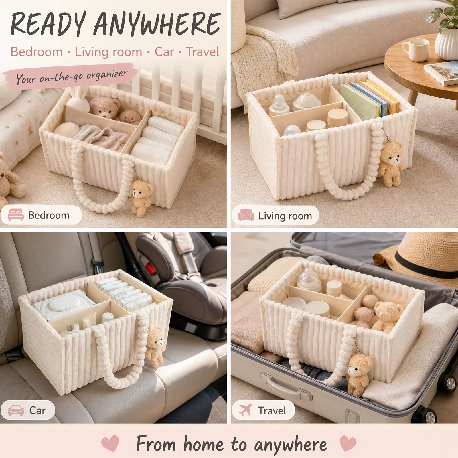 Organisateur de couches pour bébé en velours côtelé, panier de rangement pour couches avec poignée, pliable, multi-poches, organisateur de couches pour nouveau-né