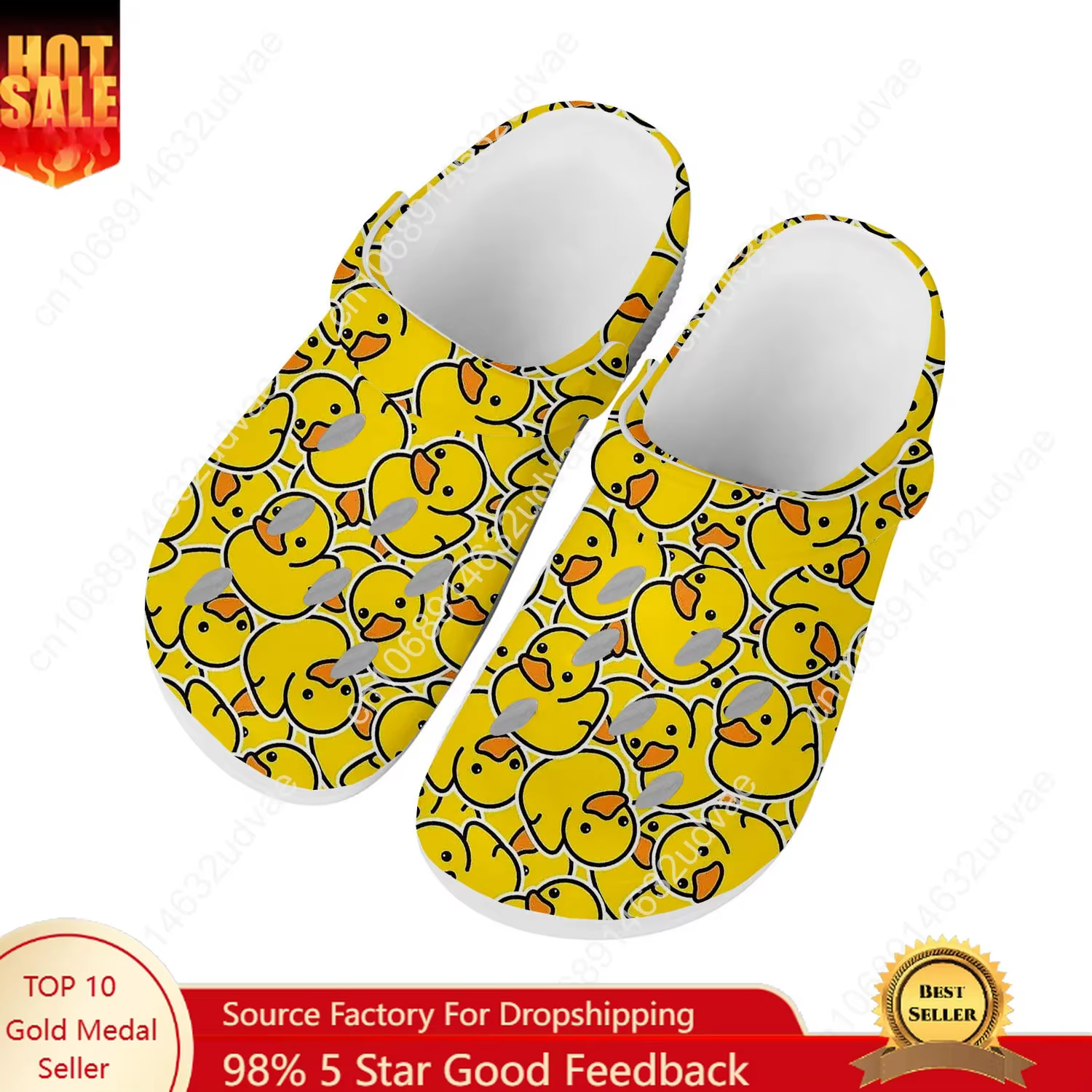 Chaussures d'eau en canard jaune pour hommes et femmes, sabots de jardin confortables à la mode, sandales personnalisées, pantoufles de plage respirantes à trous
