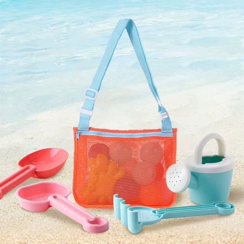 Sac de plage pliable en maille pour enfants, sac de rangement portable pour jouets de plage, vêtements, organisateur de rangement, sac de maquillage cosmétique pour femmes