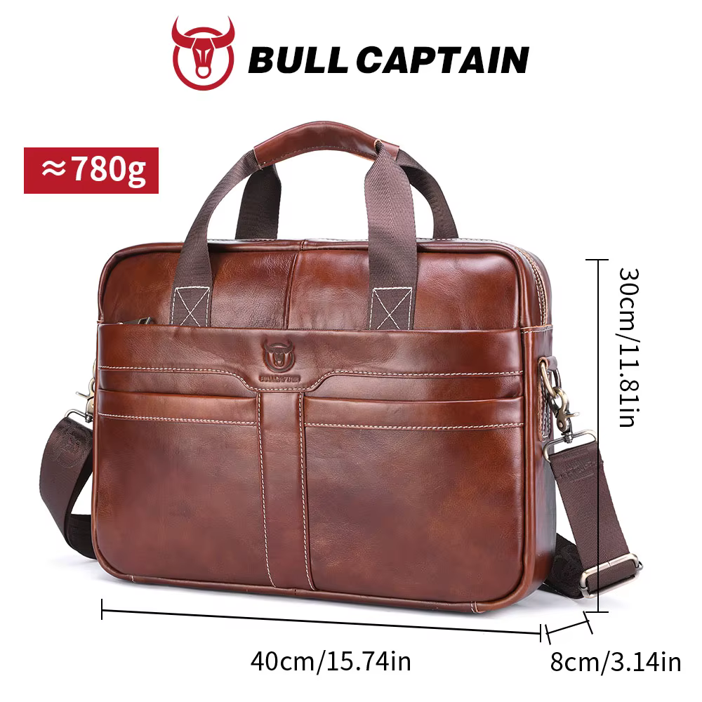 BULLCAPTAIN-Sac pour ordinateur portable en cuir pour homme, couche supérieure, sac pour ordinateur portable 15 ", étui à bombes pour ordinateur portable pour homme, étui de travail, sac de voyage d'a