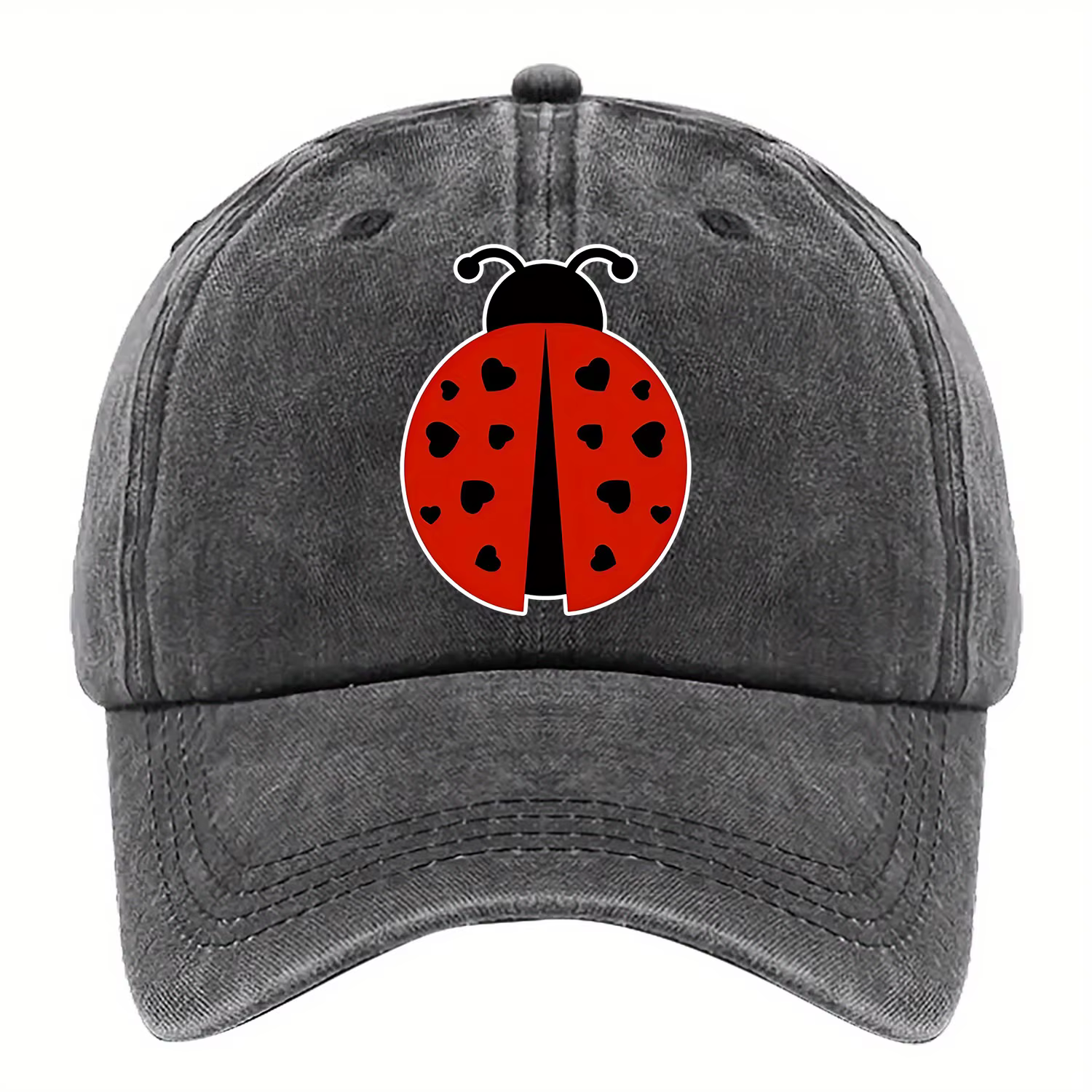 Casquette de baseball imprimée sur le thème de la coccinelle, disponible en plusieurs couleurs avec taille ajustable, fabriquée en tissu lavé