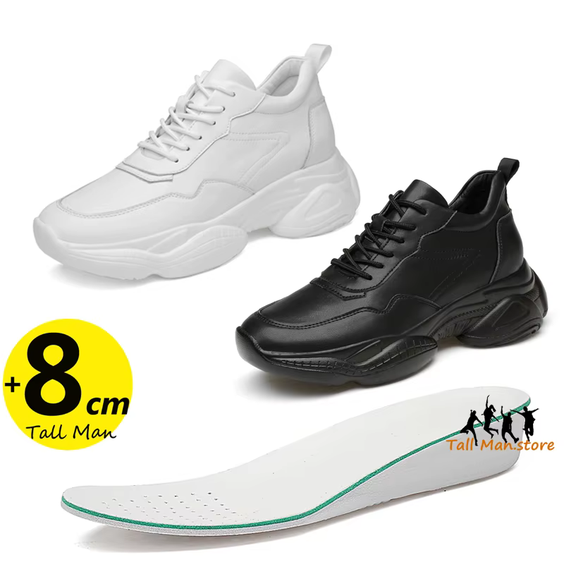 Chaussures rehaussantes pour hommes, semelle intérieure augmentée de 8cm, blanc, noir, grande taille 36-44